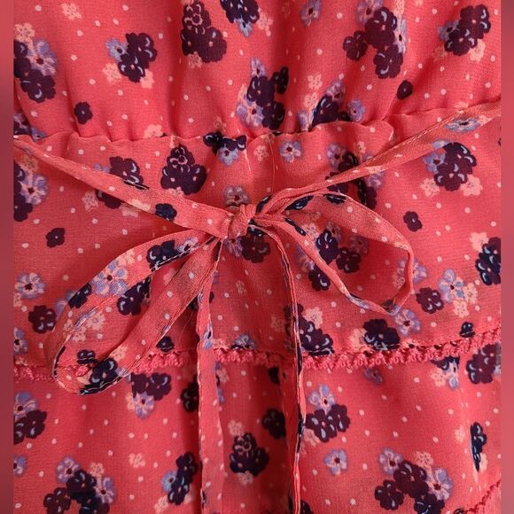 JUSTICE Top Tiered Sleeveless Blouse Sequins Lace‎ Ruffle Floral Print Sz… - Picture 5 of 9